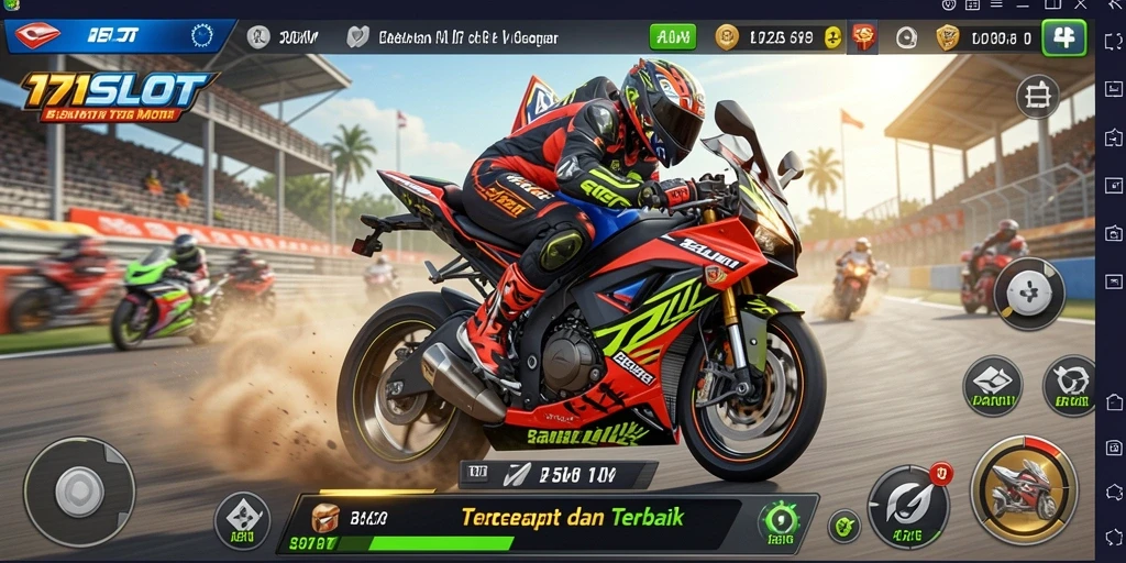 Tampilan penuh aksi dari gameplay balapan motor 171SLOT.