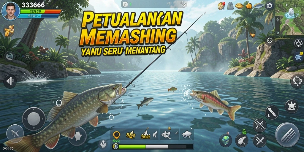 Tampilan gameplay menarik dari 333666 dengan aksi memancing yang seru.