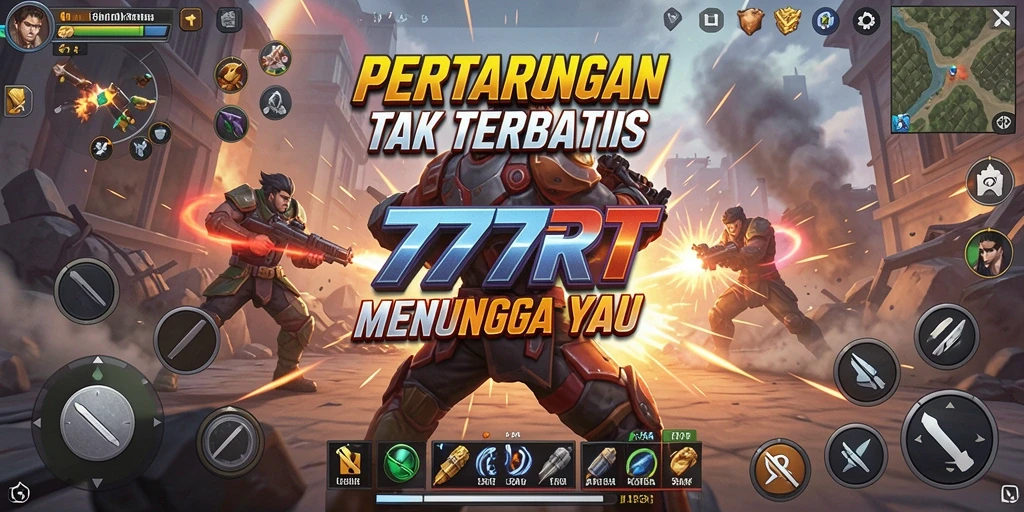 Tangkapan layar 777RT menampilkan pertarungan epik antara karakter dengan serangan khusus.