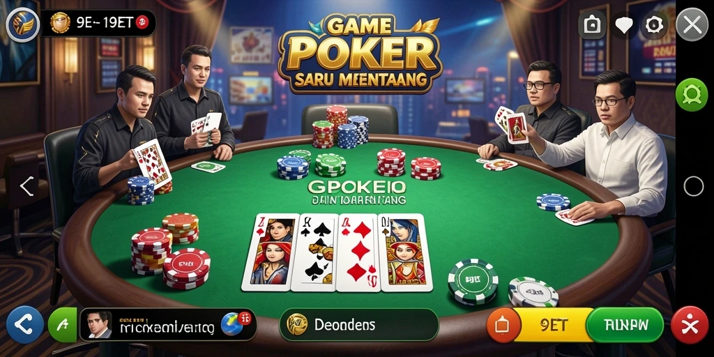 Tampilan permainan poker yang seru di 9ET dengan grafis menarik.