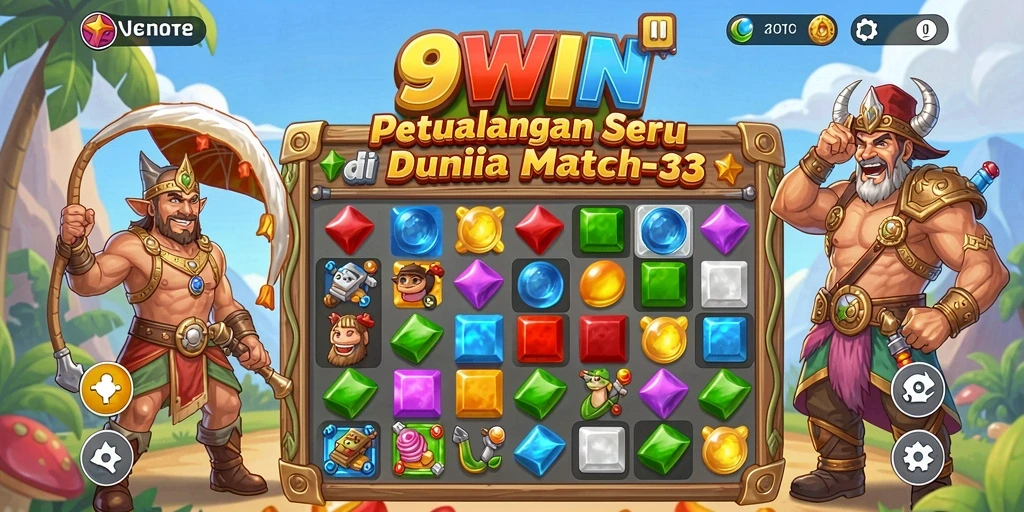 Tampilan gameplay seru 9WIN dengan permata berwarna-warni.