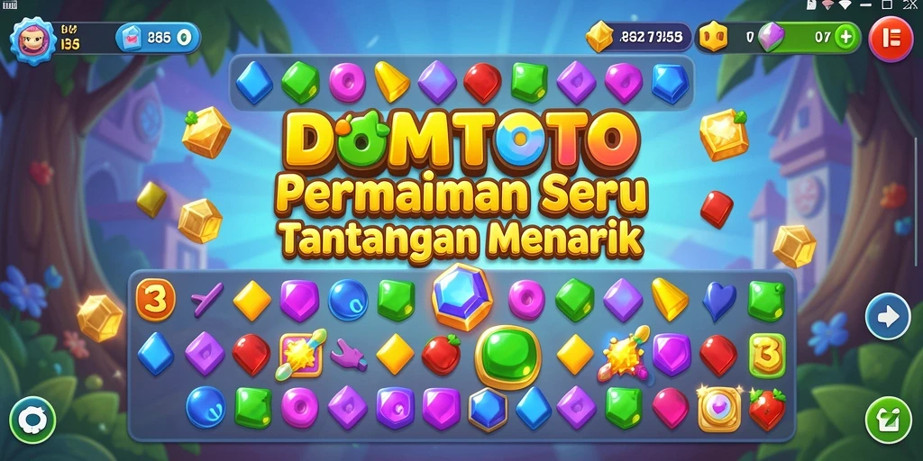 Tampilan gameplay <strong>DOMTOTO</strong> yang seru dan penuh warna saat mencocokkan elemen.