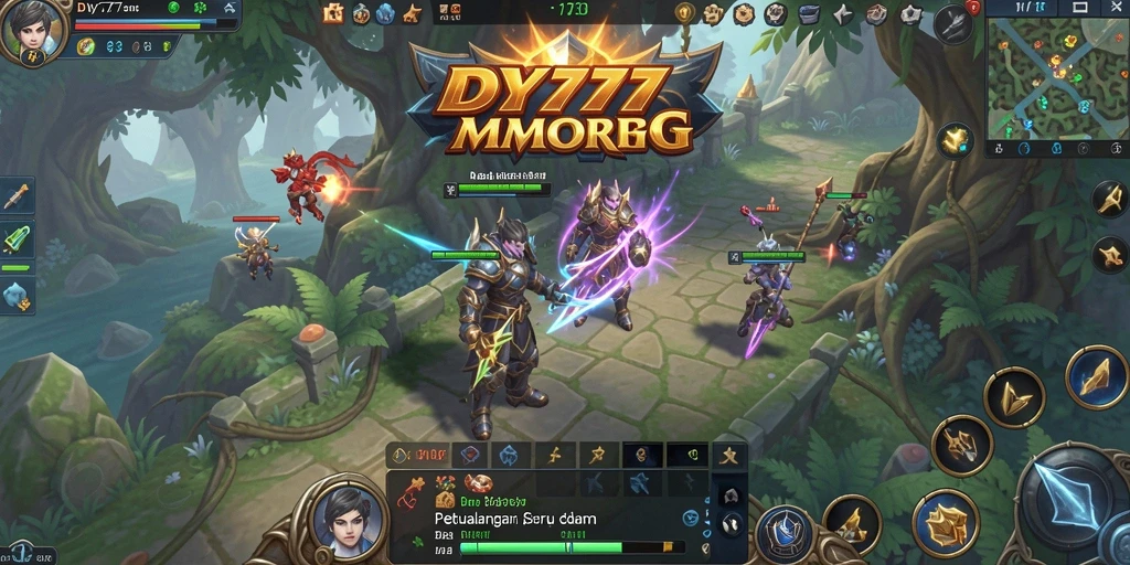 Tangkapan layar gameplay DY777 menunjukkan aksi seru di dunia MMORPG.