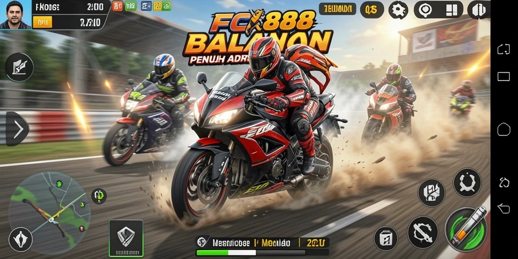 Screenshot FC888 menampilkan aksi balapan motor yang seru dan mendebarkan.