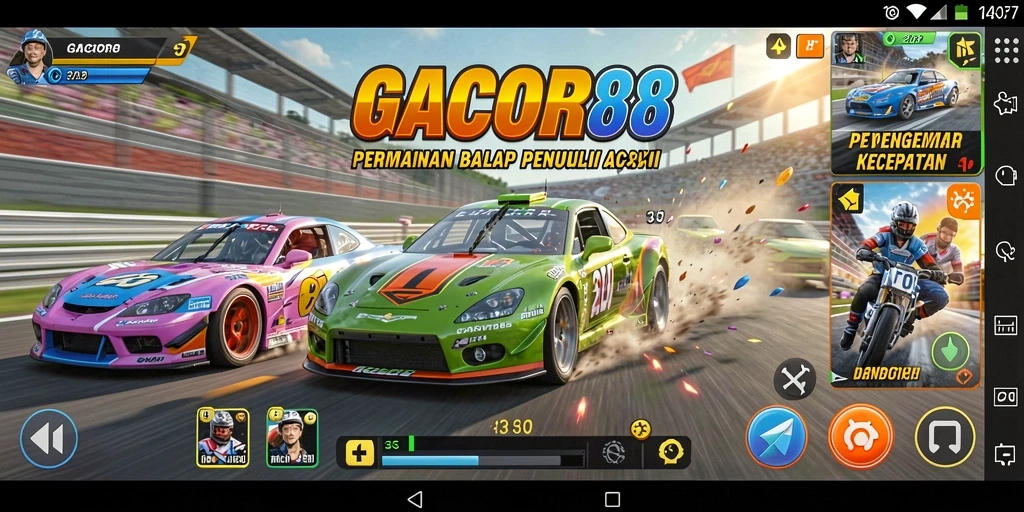 Screenshot GACOR88 menampilkan aksi balap yang mendebarkan di lintasan.