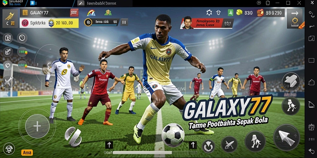 Tampilan gameplay seru di GALAXY77 dengan aksi sepak bola.