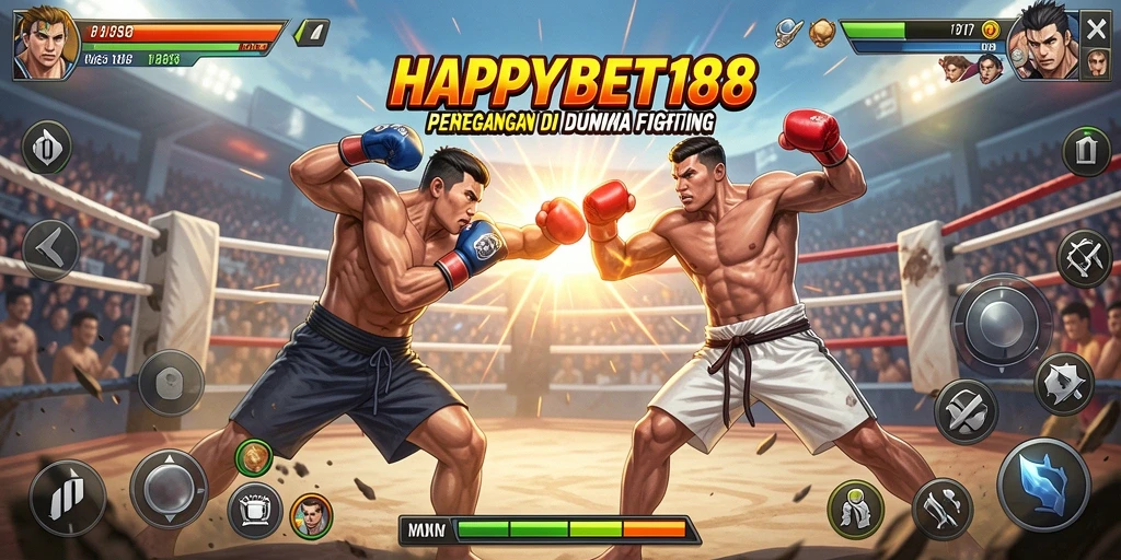 Screenshot utama HAPPYBET188 menampilkan aksi pertarungan yang intens.