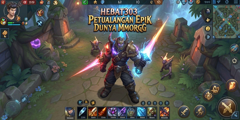 Screenshot gameplay HEBAT303 menampilkan pertempuran epik dan dunia yang luas.
