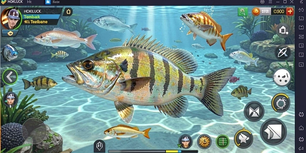Tampilan gameplay HOKILUCK dengan berbagai ikan yang menunggu untuk ditembak.