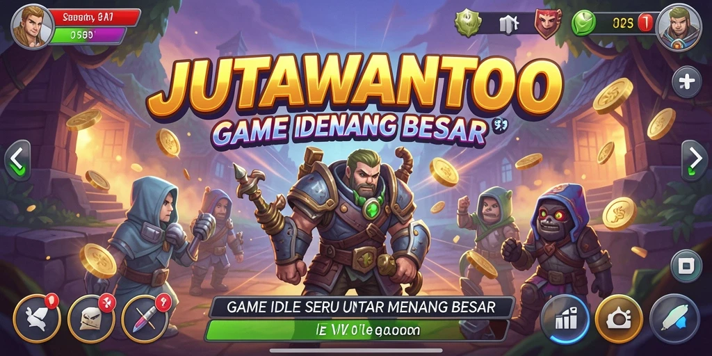 Tampilan gameplay seru JUTAWANTOTO dengan berbagai aktivitas Idle.