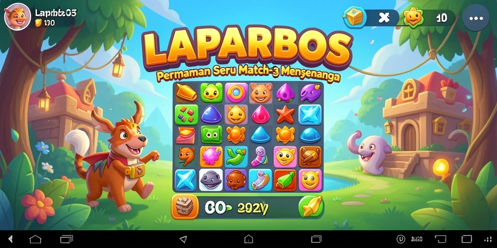 Screenshot utama LAPARBOS menampilkan keseruan gameplay match-3.