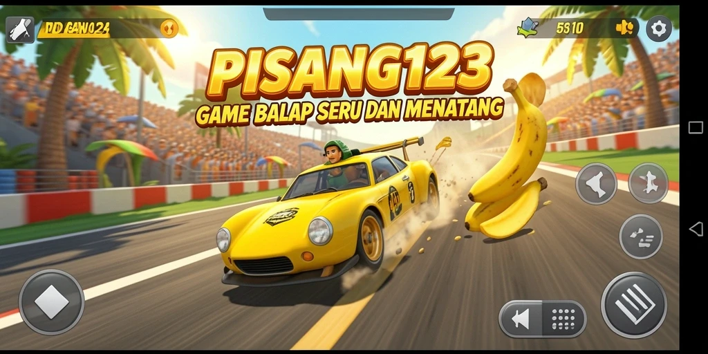 Tangkapan layar PISANG123 menampilkan aksi balap yang mendebarkan.