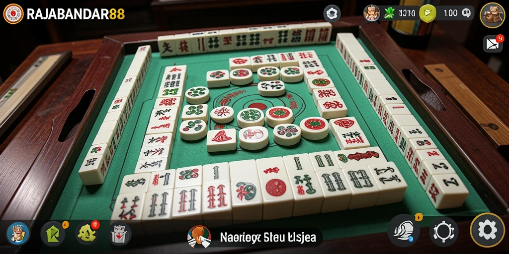 Tampilan gameplay menawan dari RAJABANDAR88 dengan desain Mahjong yang menarik.