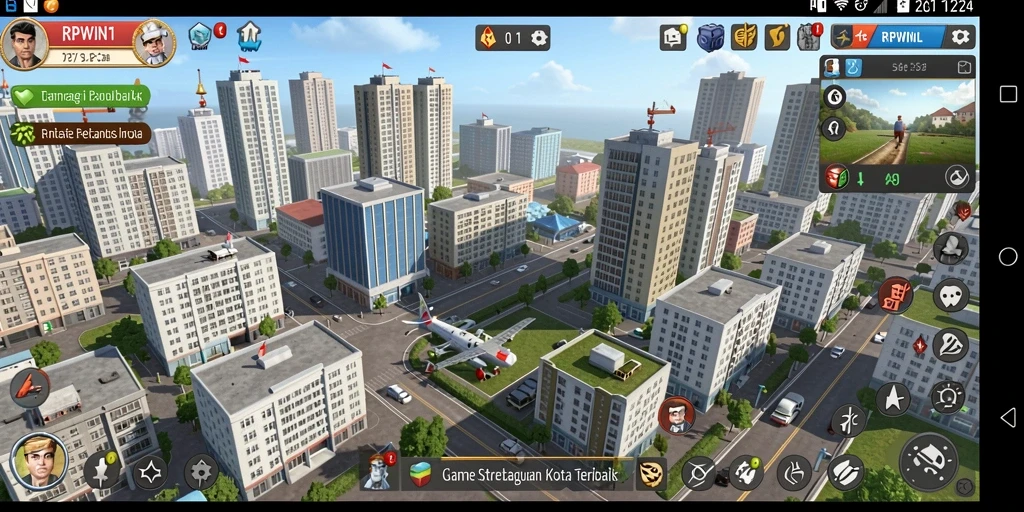 Gameplay mendebarkan dalam RPWIN1 dengan strategi pembangunan kota.